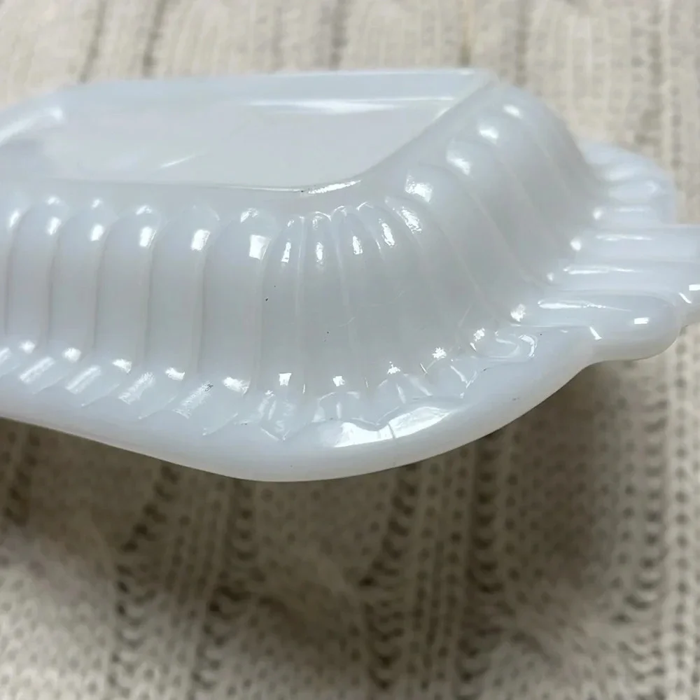 Vtg Hazel Atlas half stick butterdish w/ lid White Milk glass Ribbed MCM 1950s